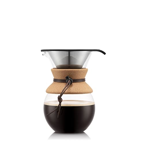 Bodum 34 Oz Pour Over Coffee Maker, High-Heat Borosilicate Glass with Reusable Stainless Steel Filter and Cork Grip - Made in Portugal