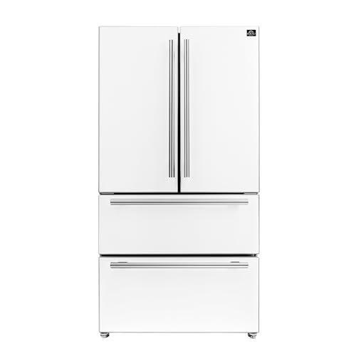Forno 36" Espresso Moena French Door Stainless Steel Refrigerator - 19.2 Cu.ft Kitchen Fridge with LED Display and Ice Maker - Frost-free Swing Double Door Fridge with Inverter Compressor, White
