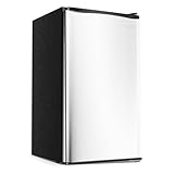 EUHOMY 3.2 Cu.Ft Mini Fridge with Freezer, Single Door Compact Refrigerator, LED light, Energy Saving, Mini Refrigerator Adjustable Thermostat, Mini fridge for Bedroom, Dorm, Office, Silver