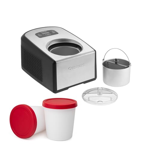 Cuisinart Ice Cream Maker with Compressor, Gelato Machine, Premium Frozen Treats, 1.5 Quart - Timer, Scoop, Home Ice Cream Enthusiasts Bundle with Ice Cream Storage Containers (Pair) (2 Items)