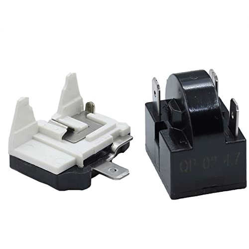 PLENTZOM QP-02-4.7 4.7Ohm Overload 3 Pin Refrigerator Starter Relay and 6750C-0005P 6750C0005P 1/2HP Refrigerator Overload Protector Compatible with LG Mini Refrigerator Compressor Parts