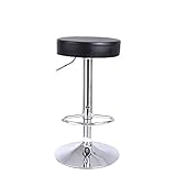 KKTONER Round Bar Stool PU Leather with Footrest Height Adjustable Swivel Pub Chair Home Kitchen Bar stools Backless Stool (Black)