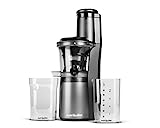 nutribullet Slow Juicer, Slow Masticating Juicer Machine, Easy to Clean, Quiet Motor & Reverse Function, BPA-Free, Cold Press Juicer with Brush, 150 Watts, Charcoal Black, NBJ50300, 24-oz