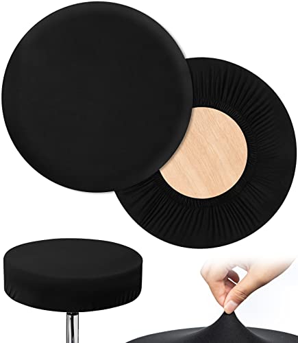 Black Bar Stool Covers Round, 2 Pcs High Elastic Circle Stool Cover, Soft & Easy to Clean Chair Seat Slipcover Fit for Stool of Dia 11-14 Inch