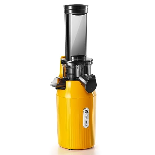 Ventray Ginnie Juicer, Compact Small Cold Press Juicer, Slow Masticating Juicer with 60RPM Low Speed,Space-Saving Juice Extractor, Easy to Clean, Nutrient Vitamin Dense, Eco-Friendly Packaging Yellow
