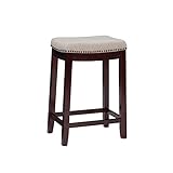 Linon Linen Backless Claridge Stool, Counter Height, Beige & Dark Walnut