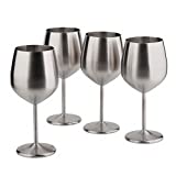 ARORA Stainless Steel Wine Glass 18oz - Set of 4 Matte Silver - 3.6" D x 8.3" H, Large (851005)