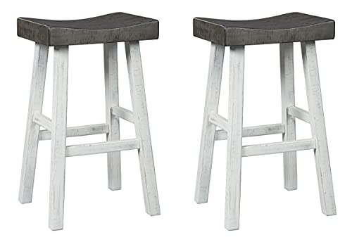 Signature Design by Ashley Glosco Modern Farmhouse 30" Bar Height Saddle Barstool, 2 Count, Brown & White