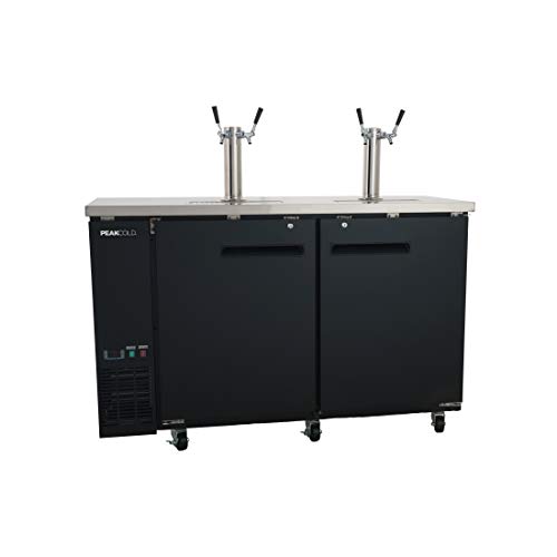 PEAKCOLD 2 Door, 4 Tap Commercial Beer Dispenser - Double Tower Keg Cooler - Kegerator; 60" W