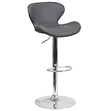 Flash Furniture Contemporary Gray Vinyl Adjustable Height Barstool with Curved Back and Chrome Base