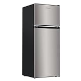 Upstreman 4.0 Cu.Ft. Mini Fridge with Freezer, Double Door, Mini Fridge for Office, Dorm, Bedroom, Adjustable Thermostat, Large Capacity, Stainless-SR401
