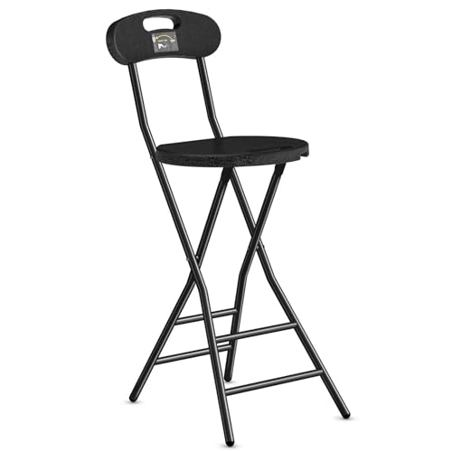 5Rcom Folding Stool, 1 Pack 24 inch Folding Bar Stool with Backrest and Handle, Foldable Stools for Adults Up to 450lbs, Collapsible Round Folding Counter Height Stool Chair for Camping Kitchen