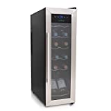 NutriChef PKCWC12 Cooler Refrigerator White And Red Countertop Chiller, Freestanding Compact Mini Wine Fridge with Digital Control, 12 Bottle-Stainless Steel