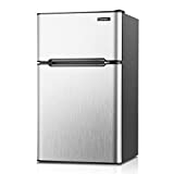 EUHOMY Mini Fridge with Freezer, 3.2 Cu.Ft Mini Refrigerator fridge, 2 door For Bedroom/Dorm/Office/Apartment - Food Storage or Cooling drinks(Silver).