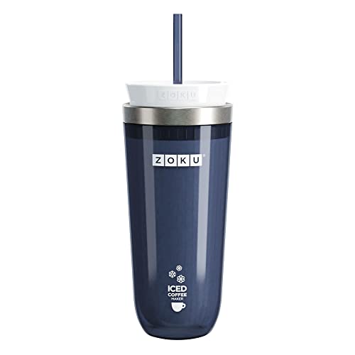 Zoku Instant Iced Coffee Maker, Reusable Beverage Chiller Cools Hot Beverages in Minutes Without Dilution, Portable 11-ounce Tumbler With Spill-resistant Lid and Straw, Grey