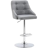 Brage Living Swivel Bar Stool with Back, Adjustable Fabric Tufted Barstool, Upholstered Counter Height Airlift Bar Chair for Kitchen Dining Cafe (Light Grey)