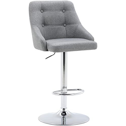 Brage Living Swivel Bar Stool with Back, Adjustable Fabric Tufted Barstool, Upholstered Counter Height Airlift Bar Chair for Kitchen Dining Cafe (Light Grey)