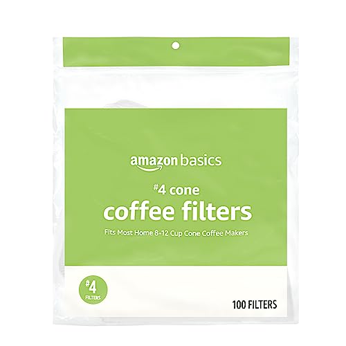 Amazon Basics Number 4 Cone Coffee Filters for 8-12 Cup Coffee Makers, White, 100 Count