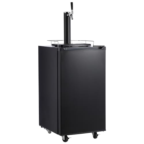 Kegerator and Keg Beer Cooler, Single Faucet Draft Beer Dispenser, Full Size Keg Refrigerator With Shelves, Stainless Steel, Drip Tray & Rail,black