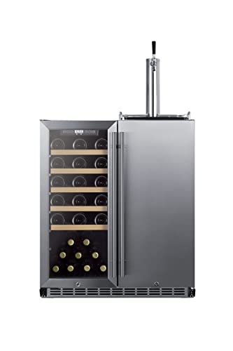 Summit Appliance SWBC3041 30" Wide Built-in Undercounter Indoor/Outdoor Combination Dual Zone Wine Cellar/Kegerator with Tapping Equipment, Digital Thermostat, Adjustable Shelving, Beer Dispenser