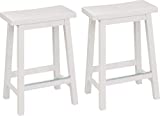 Amazon Basics Solid Wood Saddle-Seat Kitchen Counter-Height Stool, 24-Inch Height, White - Set of 2