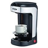 BELLA One Scoop One Cup Coffee Maker, Single Serve Brewer with Adjustable Drip Tray and Permanent Filter, Dishwasher Safe, Stainless Steel and Black