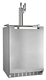 HCK 24 inch Universal Outdoor Beverage Refrigerator & Full Size Kegerator 2 in 1, Keg Beer Cooler with 3 taps, Complete Accessories, Digital Control, Auto Defrost and Reversible Stainless Steel Door