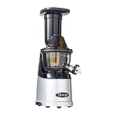 Omega MegaMouth Vertical Low Speed Quiet Juicer with Smart Cap Spout Tap, 240-Watt, Silver