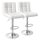 Homall Bar Stools Modern PU Leather Adjustable Swivel Barstools, Armless Hydraulic Kitchen Counter Bar Stool Extra Height Square Island Barstool with Back Set of 2 (Leather, White)