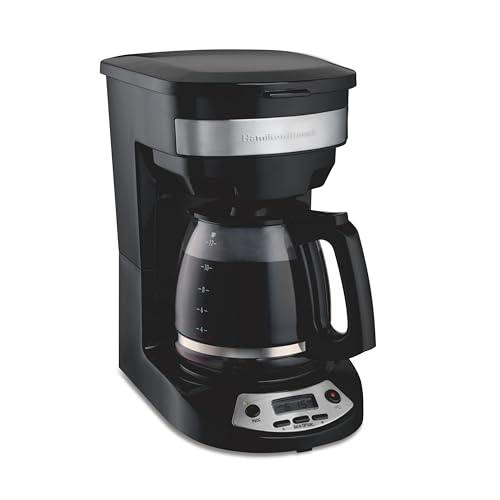 Hamilton Beach 12 Cup Programmable Drip Coffee Maker with 3 Brew Options, Glass Carafe, Auto Pause and Pour, Black with Stainless Accents (46299)