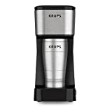 Krups Coffee Maker, Simply Brew Stainless Steel Single Serve Drip Coffee Machine and Travel Tumbler 14 Ounce Stainless Steel Tumbler Included 650 Watts Coffee Filter, Compact Silver and Black
