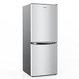 BANGSON Small Refrigerator with Freezer, 4.0 Cu.Ft, Small Fridge with Freezer, 2 Door, with Bottom Freezer, Compact Refrigerator for Apartment Bedroom Dorm and Office, Silver