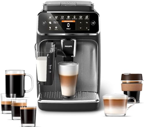 PHILIPS 4300 Series Fully Automatic Espresso Machine - LatteGo Milk Frother, 8 Coffee Varieties, Intuitive Touch Display, Black, (EP4347/94)