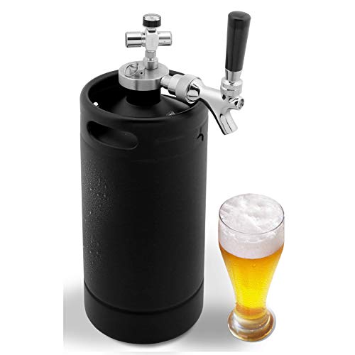 NutriChef Pressurized Growler Tap System, 128oz Powder Coated Mini Keg Dispenser Portable Kegerator Kit, Co2 Pressure Regulator Keeps Carbonation for Craft Beer, Draft and Homebrew