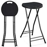 Suzile 2 Pcs 24 Inch Tall Folding Chair Portable Plastic Stool Chair Heavy Duty Foldable Bar Stools with Handle for Adults Kitchen Counter Room Home Camping Indoor Outdoor, 300lbs Capacity (Black)