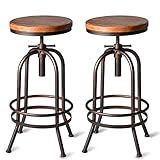 BOKKOLIK Set of 2 Industrial Bar Stool-Retro 26-32.3inch Swivel Stools-Extra Tall Kitchen Chair-Bar Counter Height Adjustable-Fully Welded (Copper 2PCS)
