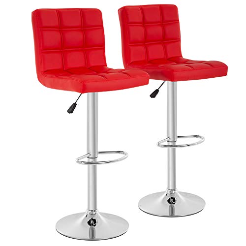 BestOffice Modern Bar Stool Set of 2 Barstools Height Adjustable Counter Height Swivel Bar Stool PU Leather Bar Chairs Hydraulic Dining Room Chairs Home Kitchen Stools (Red)