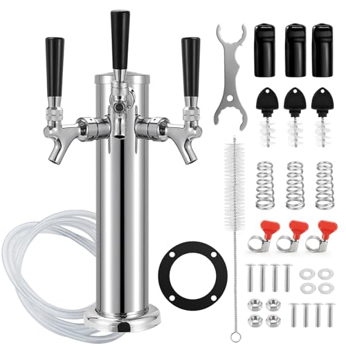 Hgkeke Triple Kegerator Tower Tap Beer Tower 3" Draft Beer Tower with All 304 Stainless Steel Kegerator Tap Tower Triple Tap Beer Dispenser Tower Kit for Homebrew Beer Self-Closing Spring Keg Tap