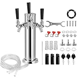 Dbgogo Triple Tap Draft Beer Tower, Stainless Steel 3'' Flange Brewing Tower Stainless Core Keg Tap Dispenser Self-Closing Faucet Spring 1/4'' Barb Fitting Kit for Kegerator Countertop Installation