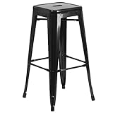Flash Furniture 30"H Commercial Modern Metal Backless Barstool, Indoor/Outdoor Industrial Square Stacking Bar Stool for Patio Bars/Restaurants, Black