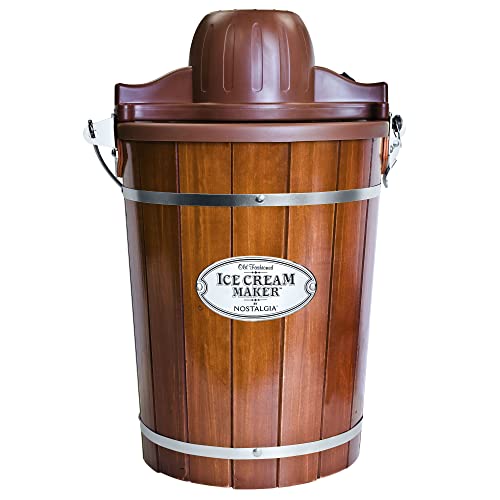 Nostalgia Electric Ice Cream Maker - Old Fashioned Soft Serve Ice Cream Machine Makes Frozen Yogurt or Gelato in Minutes - Fun Kitchen Appliance - Vintage Wooden Style - Dark Wood - 6 Quart