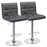 Yaheetech Bar Stools - Modern Adjustable Kitchen Island Chairs Counter Height Barstools Swivel PU Leather Chair 30 inches,X-Large Base and Seat, 2pcs Grey