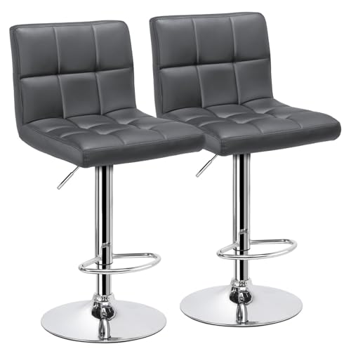 Yaheetech Bar Stools - Modern Adjustable Kitchen Island Chairs Counter Height Barstools Swivel PU Leather Chair 30 inches,X-Large Base and Seat, 2pcs Grey
