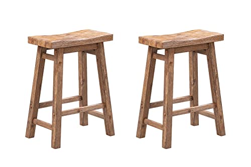 Boraam Sonoma Backless Saddle Kitchen Counter Stool - Barnwood Wire-Brush - Set of 2