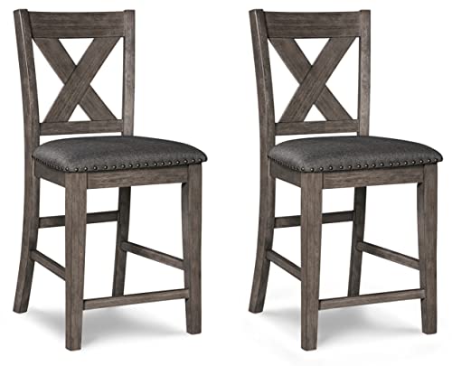 Signature Design by Ashley Caitbrook Rustic 24.63" Counter Height Upholstered Barstool, Set of 2, Gray