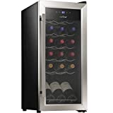 NutriChef 18 Bottle Compressor Wine Cooler Refrigerator | Large Freestanding Wine Cellar For Red, White, Champagne or Sparkling Wine | 41f-64f Digital Temperature Control Fridge Glass Door Black