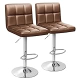 Homall Bar Stools Modern PU Leather Adjustable Swivel Barstools, Armless Hydraulic Kitchen Counter Bar Stool Synthetic Leather Extra Height Square Island Barstool with Back Set of 2(Brown)