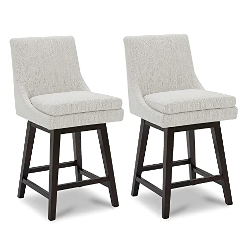 CHITA Bar Stools Set of 2, Counter Height Swivel Barstools, Morden Upholstered Fabric Counter Chairs with Back Support, 26.8" H Seat Height, Fabric in Ivory