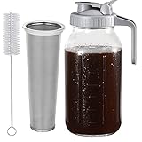 Cold Brew Coffee Maker Pitcher, 64 Oz Heavy Duty Wide Mouth Glass Mason Jar pour spout Lid with Stainless Steel Filter for Iced Coffee, Ice Lemonade, Fruit Drinks, Sun Tea