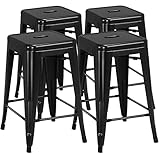 Yaheetech 24 inch barstools Set of 4 Counter Height Metal Bar Stools, Indoor/Outdoor Stackable Bartool Industrial High Backless Stools Black